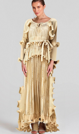 Ellie neutrals gilded ruffled midi dress