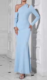 XYLIA BLUE ASYMMETRICAL ONE-SHOULDER BODYCON MAXI DRESS