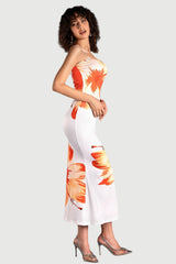 SARRIDES STRAPLESS PRINT MIDI DRESS
