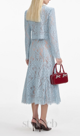 carol lace flared midi skirt in blue