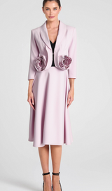 CAROL PINK 3D FLORAL BLAZER ＆ HIGH WAIST MIDI SKIRT SET