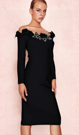 RUBIDES DIAMOND BANDAGE MIDI DRESS IN BLACK