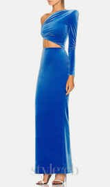 Gianni One Shoulder Velvet Cutout Maxi Dress