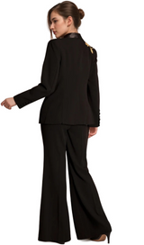 angela Primatou Black Embroidered Flared Blazer Suit