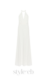 RACHEL WHITE HALTER SATIN BACK CUTOUT MAXI DRESS
