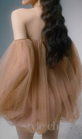 winni strapless mesh mini dress in kahki