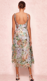 COLORFUL HOLLOW LACE MIDI DRESS