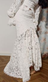 emily Lace Trimmed Puff Sleeved Top & Fishtail Skirt Set in white