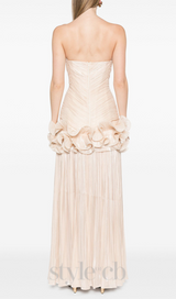 ruffle-embellished pleated maxi dress in apricot