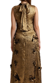 adela 3d floral embellished maxi dress in gold