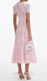 Lace Embellished Midi Dress in pink