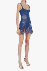 Sylvia Rhinestone Embellished Sky Mini Dress in blue