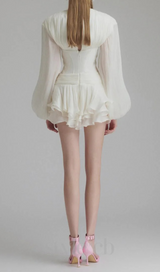 wallis 3d flower ruffle trim mini dress in white