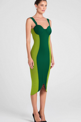 GREEN BANDAGE SLIP MIDI DRESS
