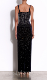 Crystal Velvet Singlet maxi dress in midnight black