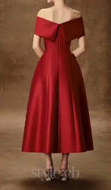 hebera a-line off-shoulder midi dress in red