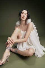 flower tulle strap mini dress in white