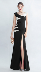 KORINA OFF SHOULDER CUTOUT HIGHSLIT DRESS IN BLACK