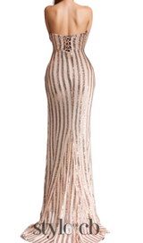 Apricot Mermaid Strapless Sequined Split maxi Dress