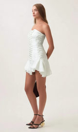 Clémence white tulle-panel lace-up mini dress