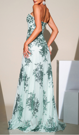 DINAH STRAPLESS SEQUIN A-LINE MAXI DRESS IN GREEN