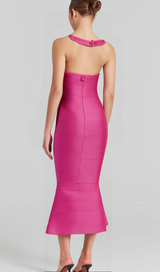 HALTER MAXI BANDAGE FISHTAIL DRESS IN PINK
