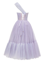 Lavender One-Shoulder Cocktail Tulle Dress