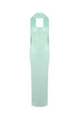 anna Strapless  Mesh Scarf Corset Maxi Dress in green