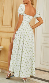 WHITE VINTAGE FLORAL PUFF SLEEVE MIDI DRESS