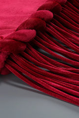 michaelia halterneck Fringe Velvet Dress in Burgundy