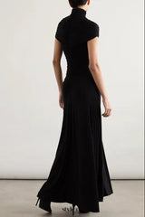 lillian Gathered High-Neck Maxi Dress in black