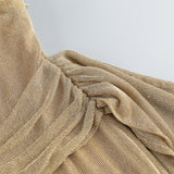 one-shoulder draped bodycon maxi dress in khaki