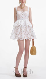 White Lace Tiered Mini Dress