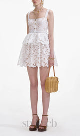 White Lace Tiered Mini Dress
