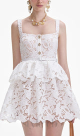 White Lace Tiered Mini Dress