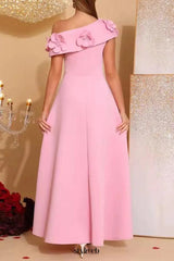 cynthia Flower Slanted Collar maxi Dress in pink