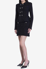 Textured knit jacket skirt suit in black