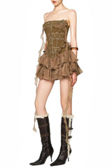 althea ruffle trim fish bones mini dress in brown