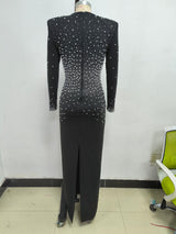 pearl embellished v-neck maxi dress in black