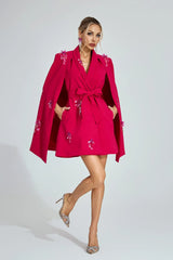 katherine Rose Red Cape-Sleeve Blazer mini Dress