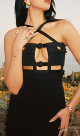 BLACK BUSTIER CUT OUT BANDAGE GOWN