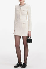alisa Diamond-embellished tweed cardigan skirt set in white