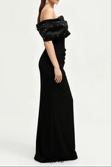 rosemary Black Pearl Embellished Draped strapless maxi dress