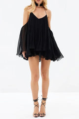 erica Halter Neck Lace-Up Backless Mini Dress - black