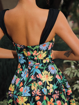 simona Colorful print A Line Strap Satin mini Dress