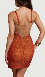 SOPHIA ORANGE SPAGHETTI SEQUIN MINI DRESS