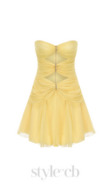CUT-OUT PLEATED OFF-SHOULDER MINI DRESS IN YELLOW