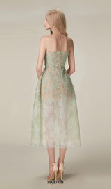 GREEN FLORAL LACE EMBROIDER MIDI DRESS