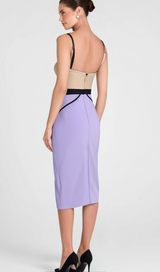 CRYSTAL BEADED APPLIQUE MIDI BANDAGE DRESS