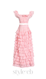 CATHY MULTI-LAYER RUFFLE MAXI DRESS SUIT IN PINK